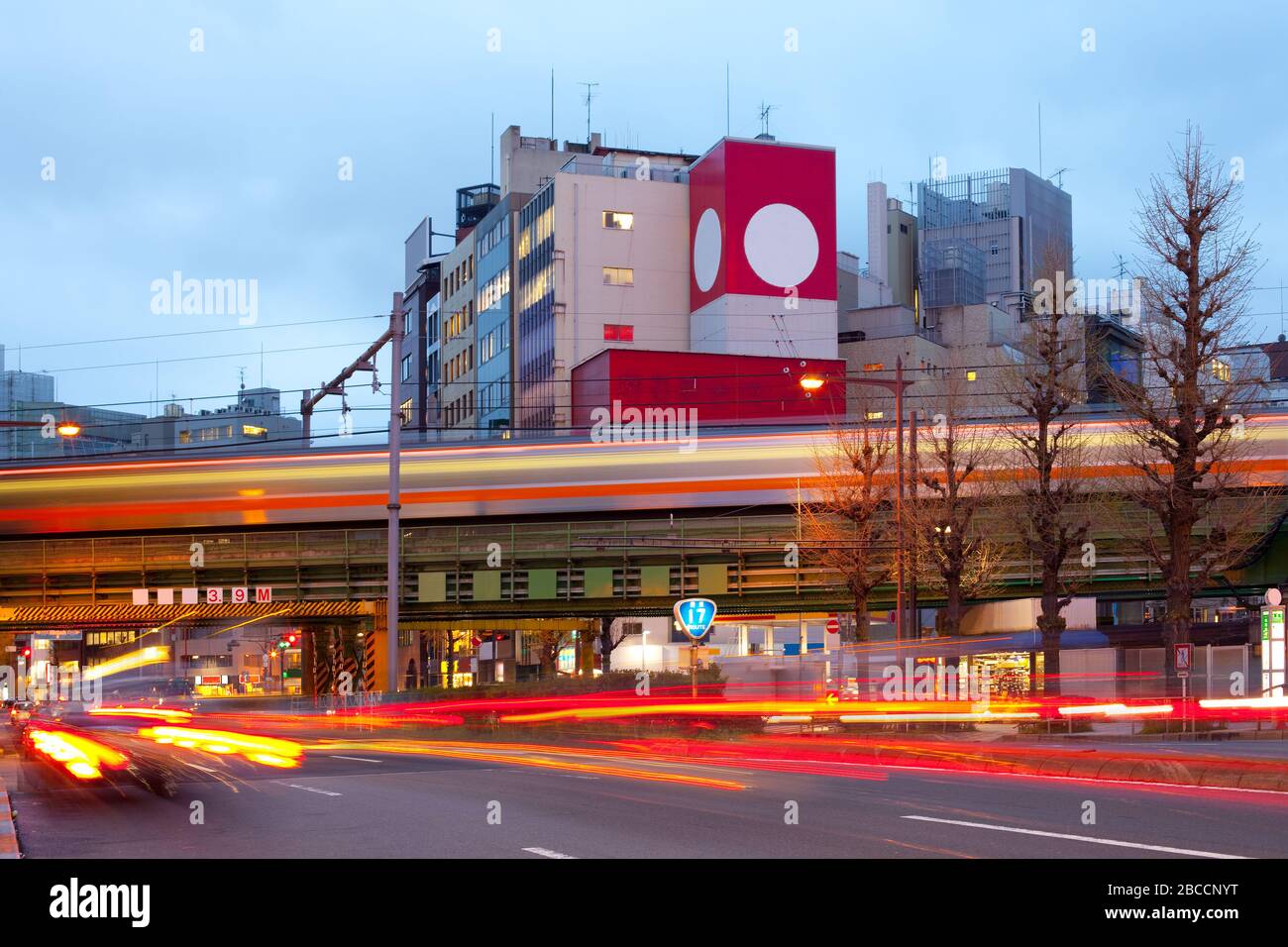 Motion blur of a train at Akihabara Electric Town, Tokyo, Kanto Region, Honshu, Japan Stock Photo