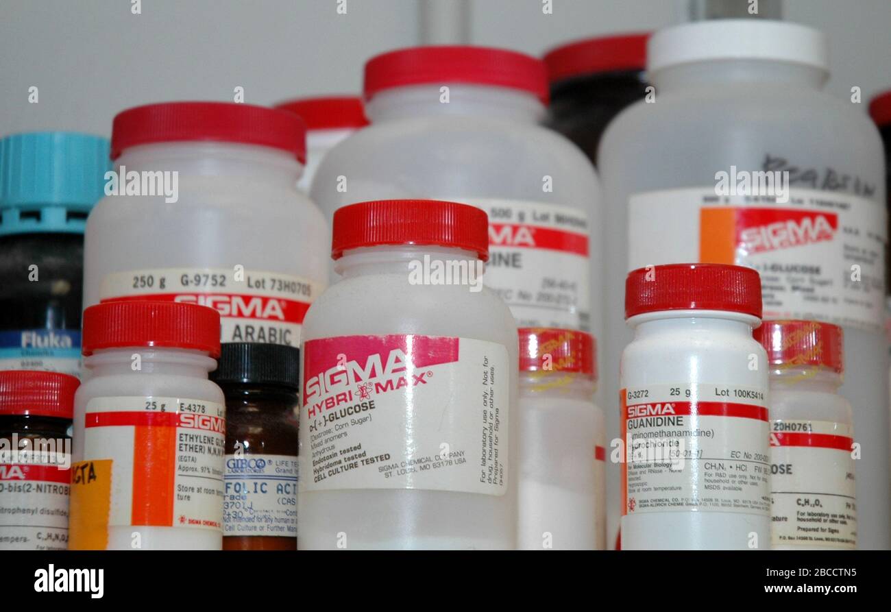 English Title Bottles Of Chemicals Description Various Bottles Of Chemicals Used In A Laboratory Topics Categories Science And Technology Laboratory Techniques Equipment Type Color Photo Source National Cancer Institute 3 February 05 This