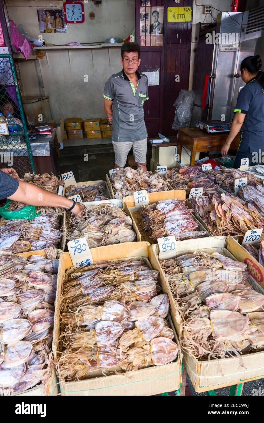 Bangkok / Thailand february 13 2018 dried fish for sale in a shop