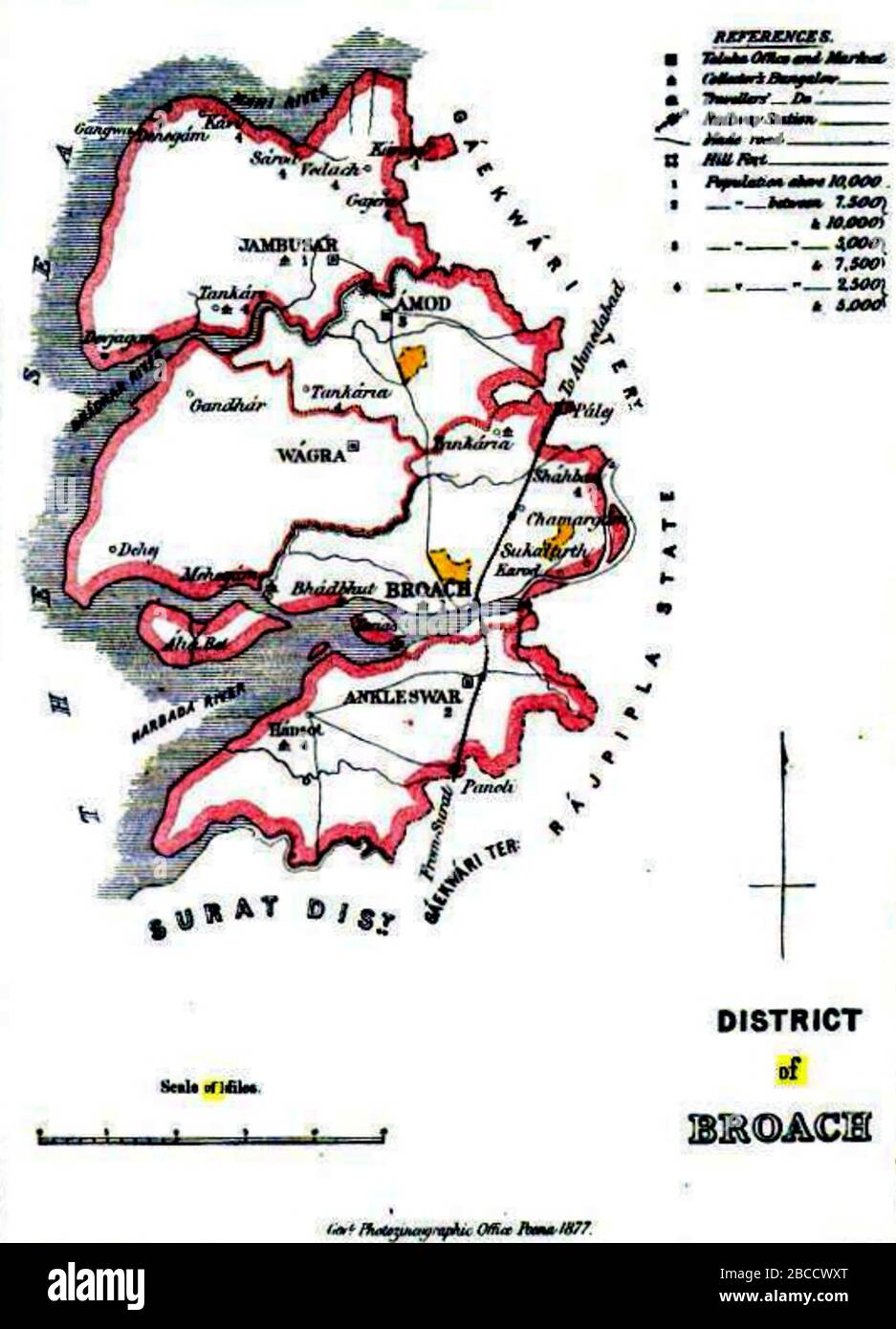 Broach In India Map English: Broach Or Bharuch District, Bombay Presidency, British India 1877  Map; 1877; [1]; Govt. Photozinographic Press, Poona, 1877 Stock Photo -  Alamy