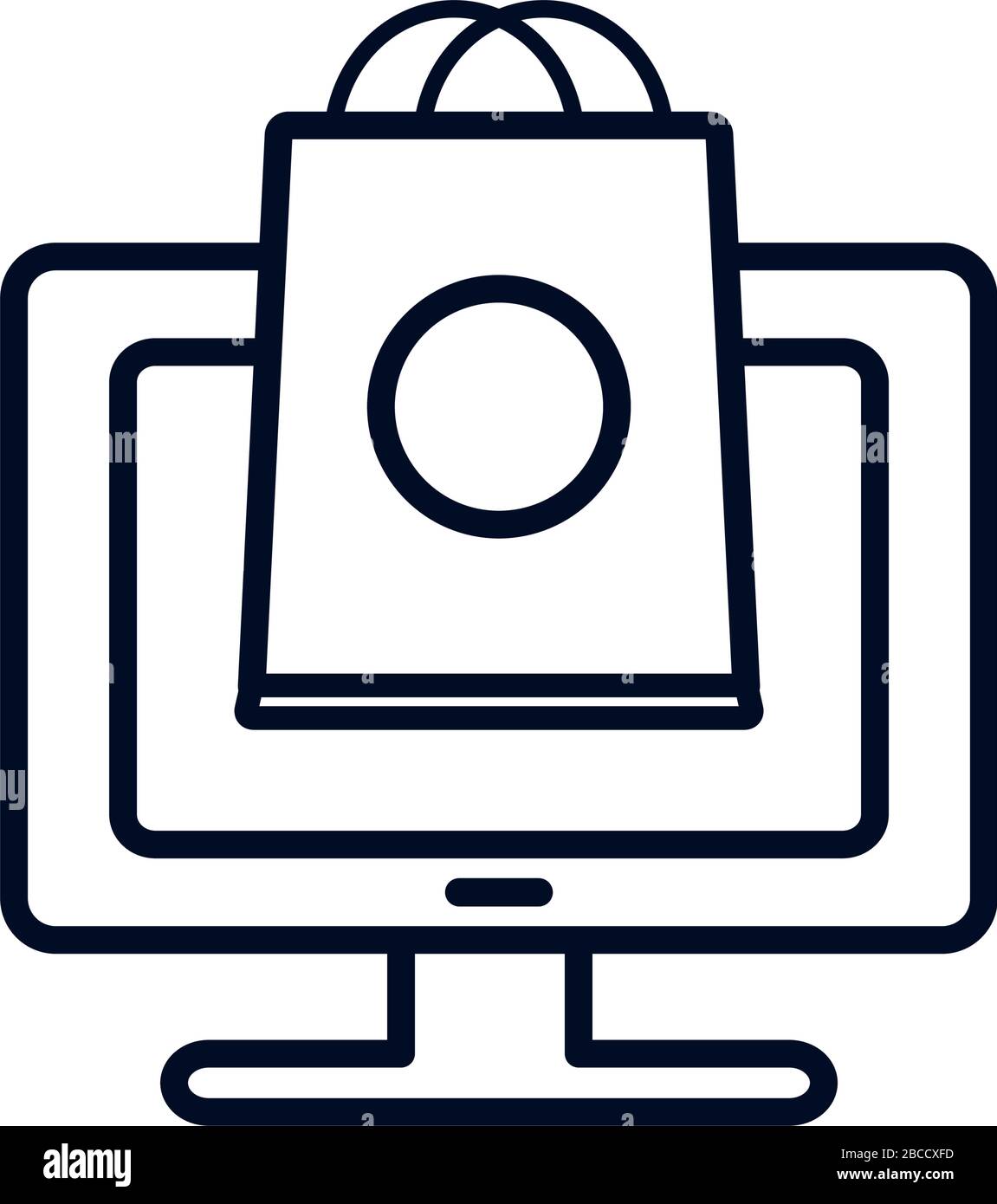 shopping online concept, computer with shopping bag icon over white ...