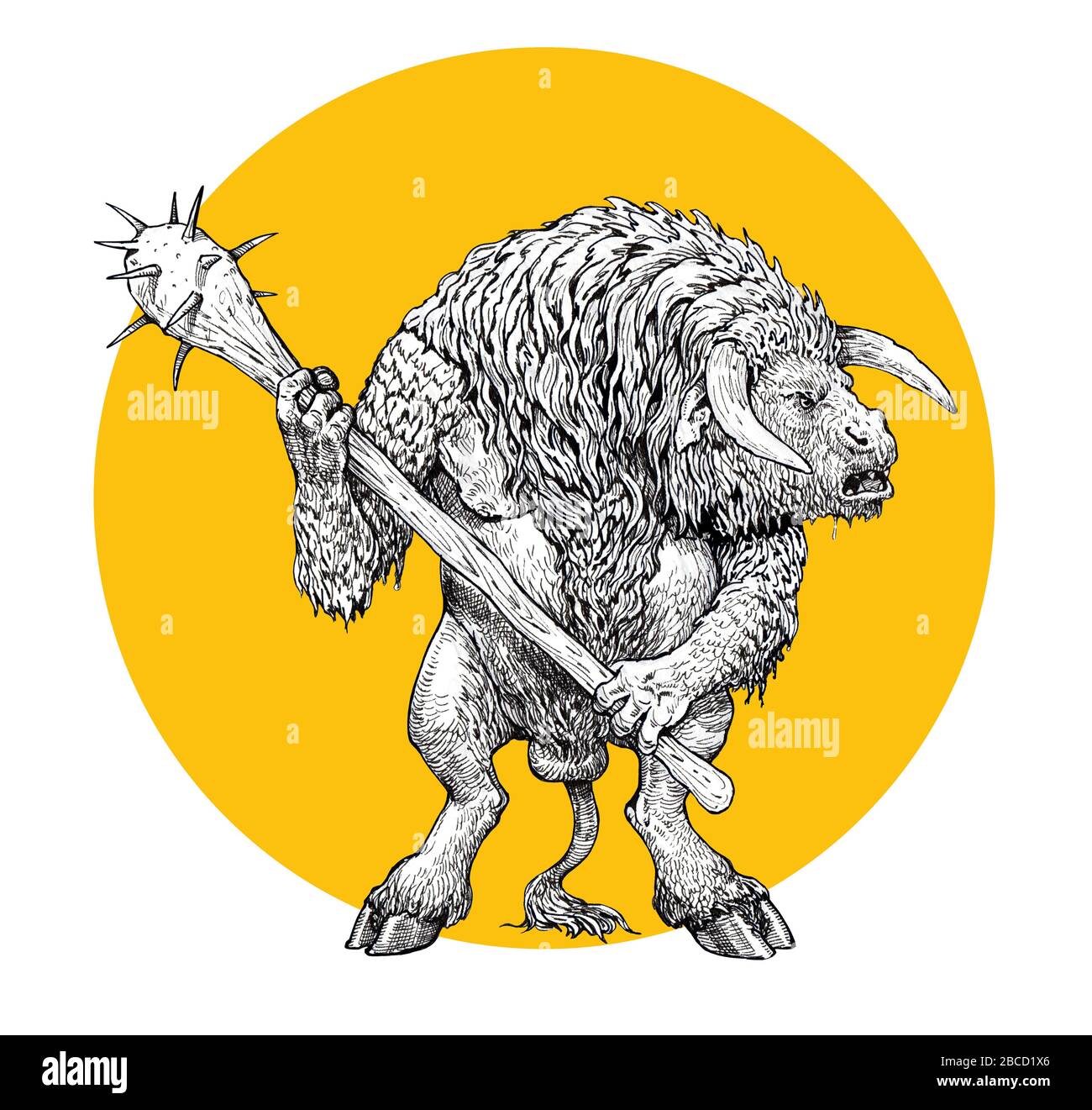 Monster illustration. Minotaur anatomy. Mythical creature from Greek myths. Fantasy drawing. Stock Photo