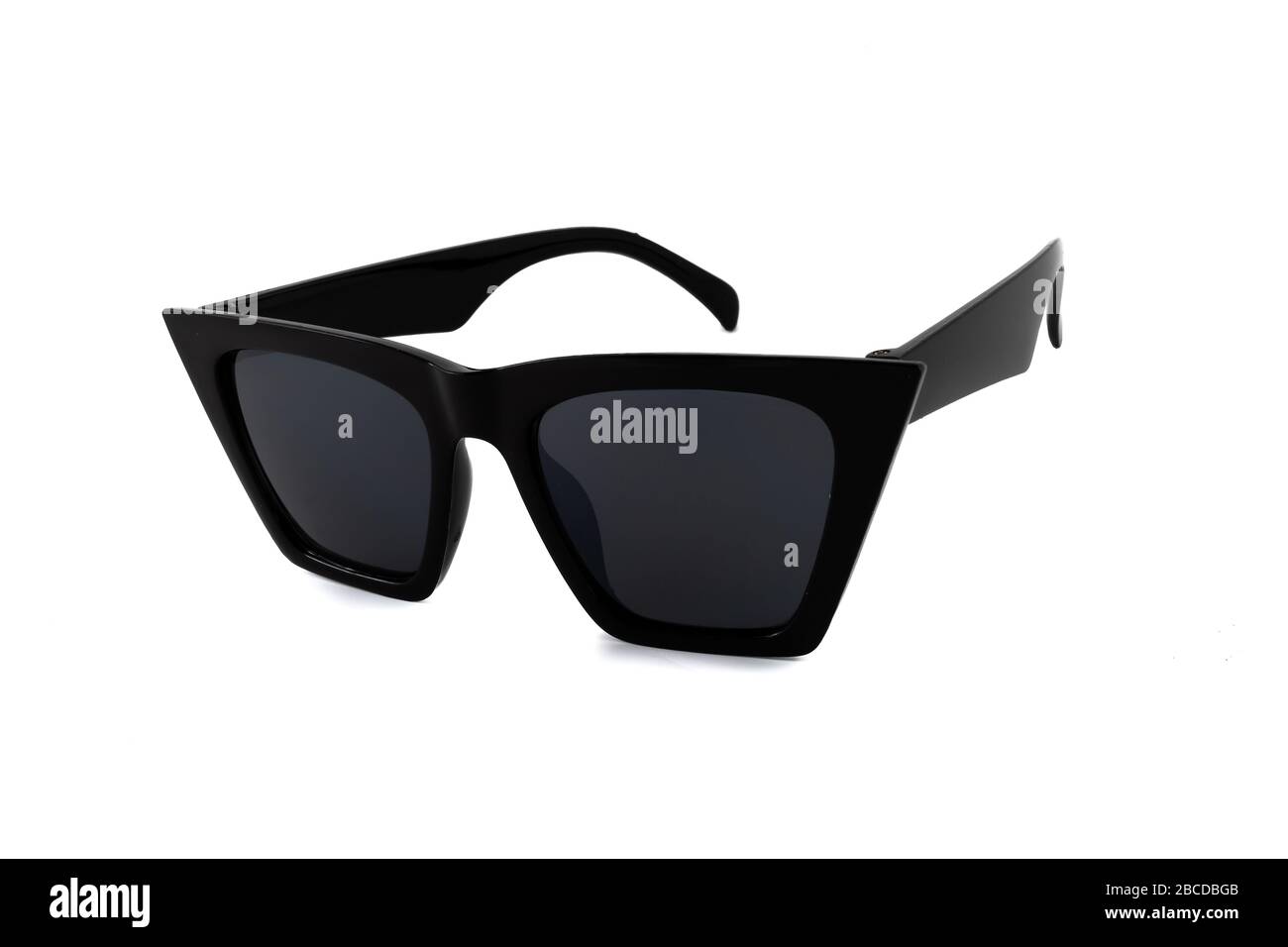 Black wayfarer horn rimmed sunglasses isolated on white background, side view Stock Photo