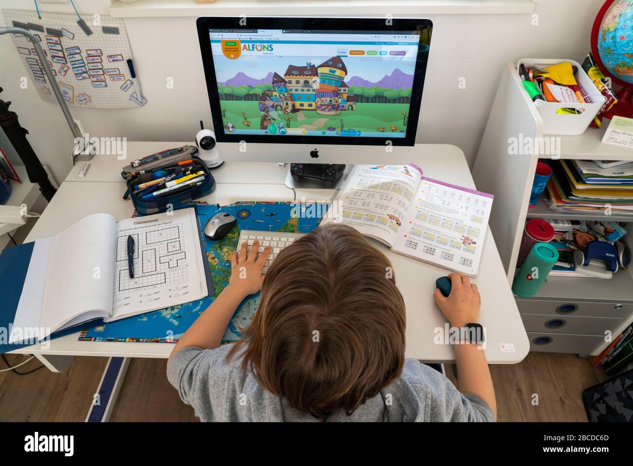 pix Distance Learning Virtual Classroom Images https www alamy com young boy primary school children home learning doing schoolwork distance learning virtual classroom at home at the computer effects of the cor image351878197 html