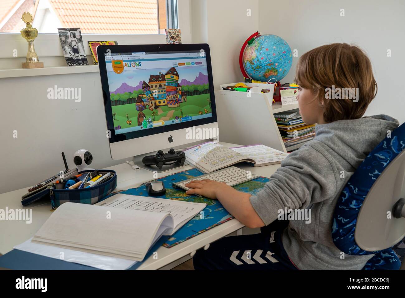 wallpapers Distance Learning Virtual Classroom Images https www alamy com young boy primary school children home learning doing schoolwork distance learning virtual classroom at home at the computer effects of the cor image351878202 html