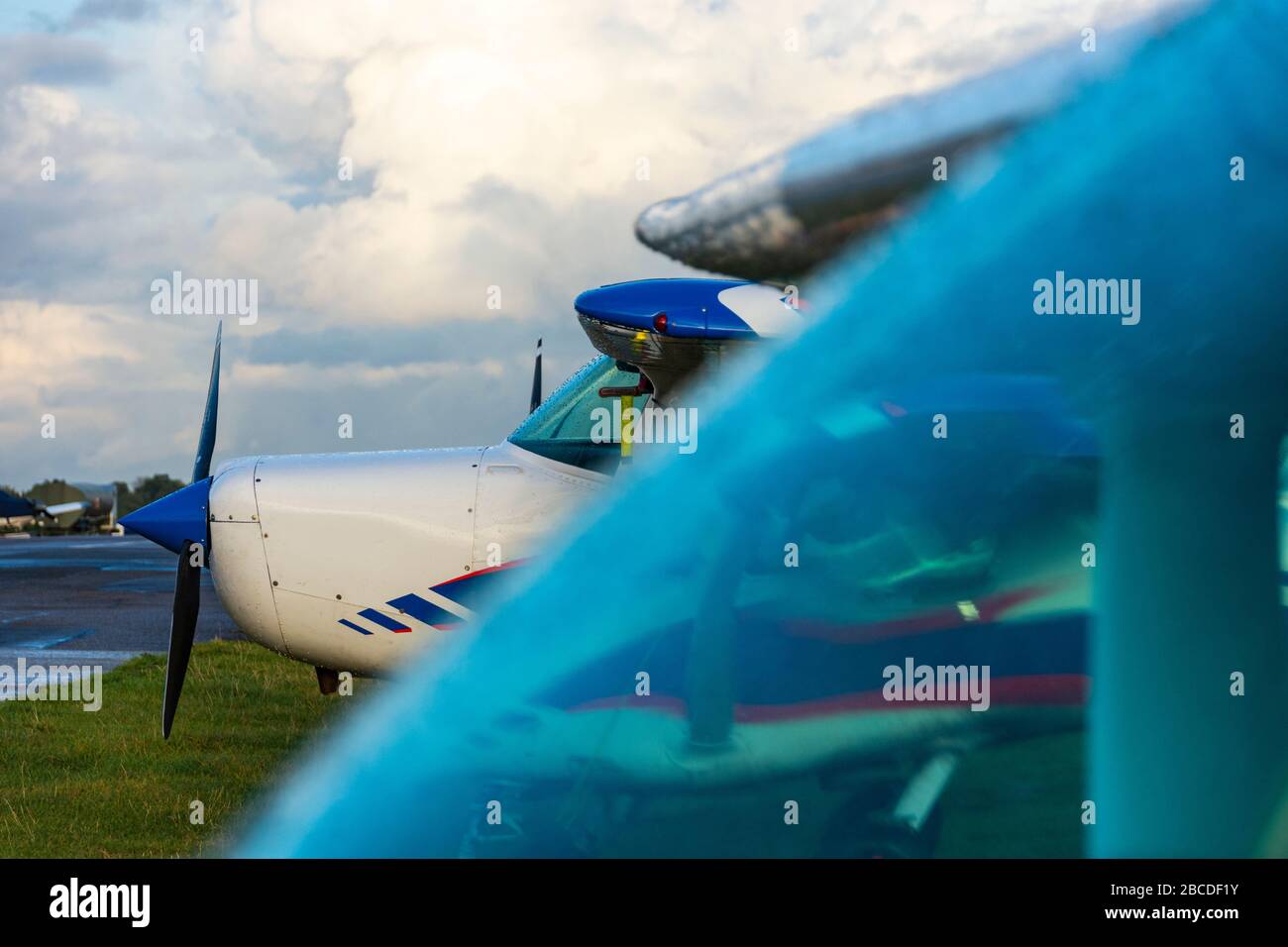 Abstract close up view across the windscreen of a Cessna aircraft Stock Photo