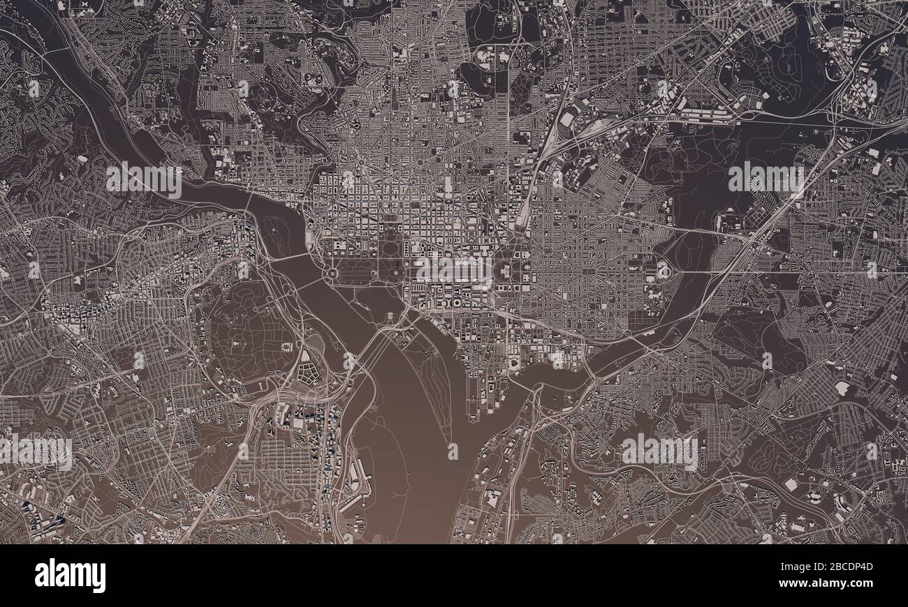 Washington DC city map 3D Rendering. Aerial satellite view Stock Photo Alamy