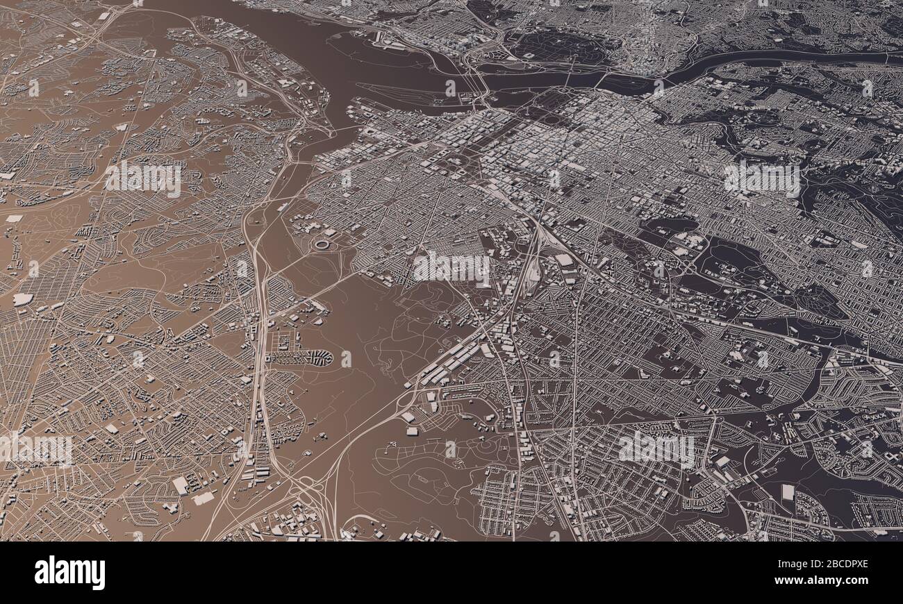 Washington DC city map 3D Rendering. Aerial satellite view Stock Photo - Alamy