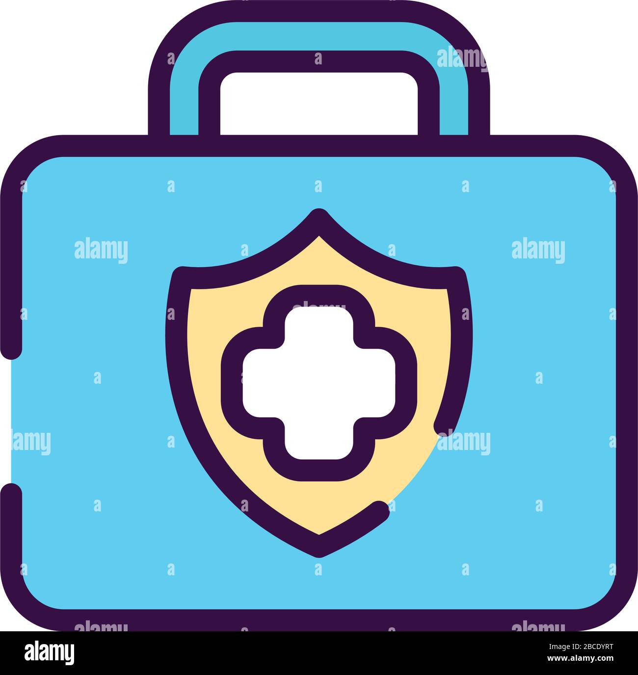 first aid kit box with shield and medical cross icon over white ...