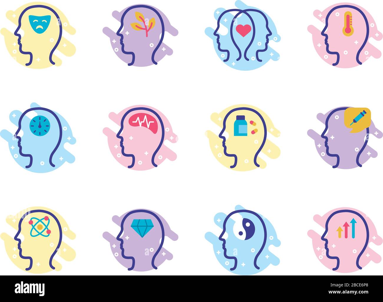 bundle of profiles mental health line style icon Stock Vector Image ...
