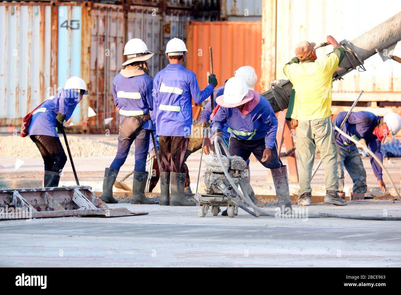 Construction workers are mixing cement Stock Photo