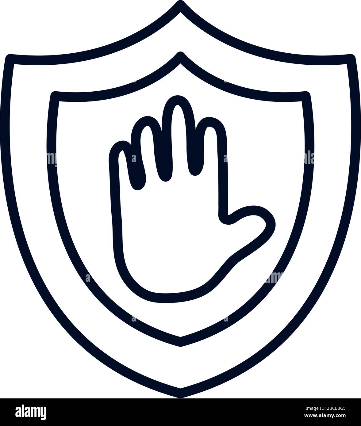 stop covid19 concept, shield with stop hand icon over white background ...