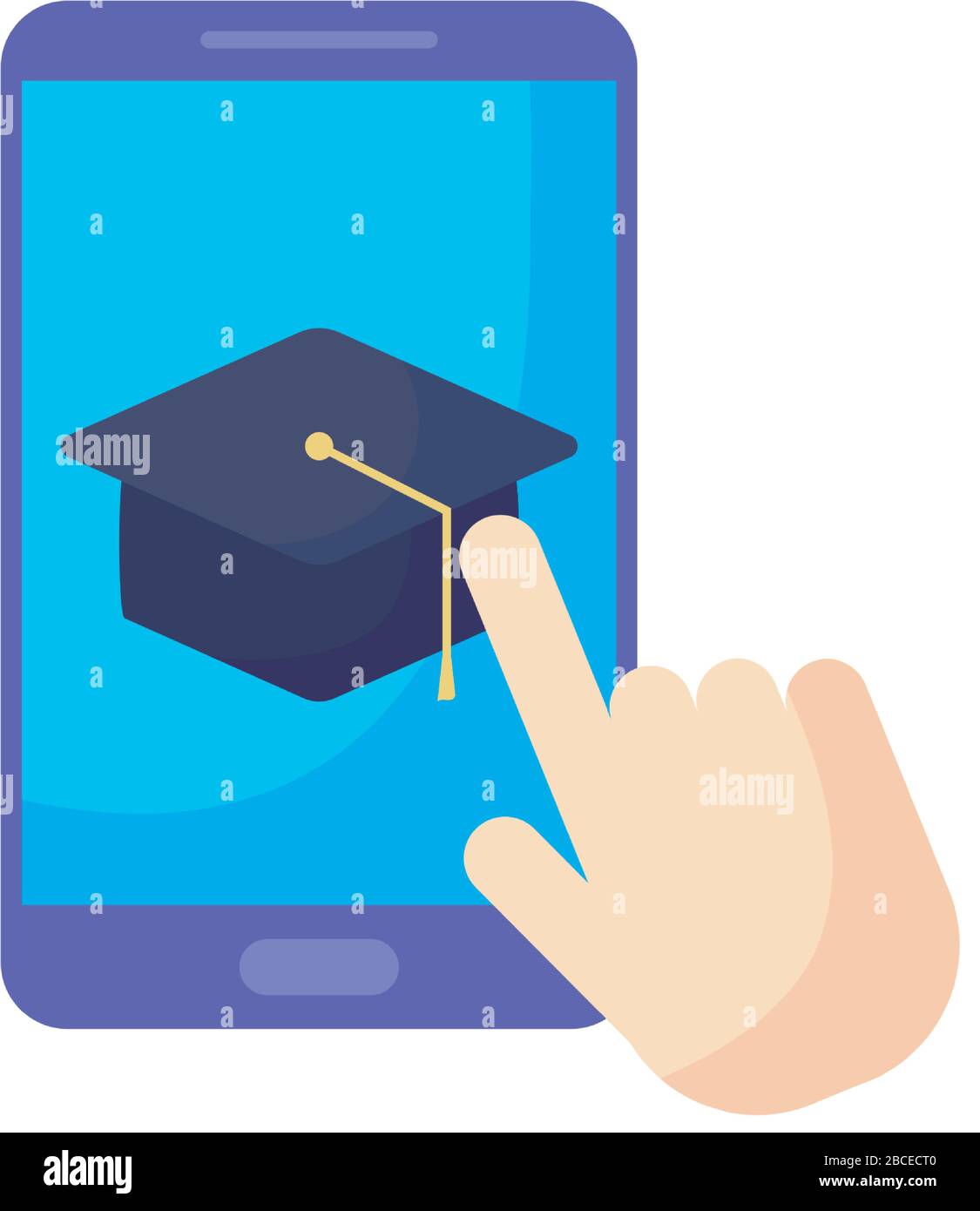 hand pointing on the touch screen of the smartphone vector illustration design Stock Vector