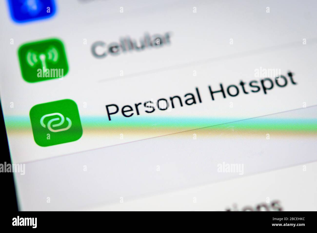 Personal Hotspot, settings on an iPhone, iOS, smartphone, display, close-up, detail Stock Photo