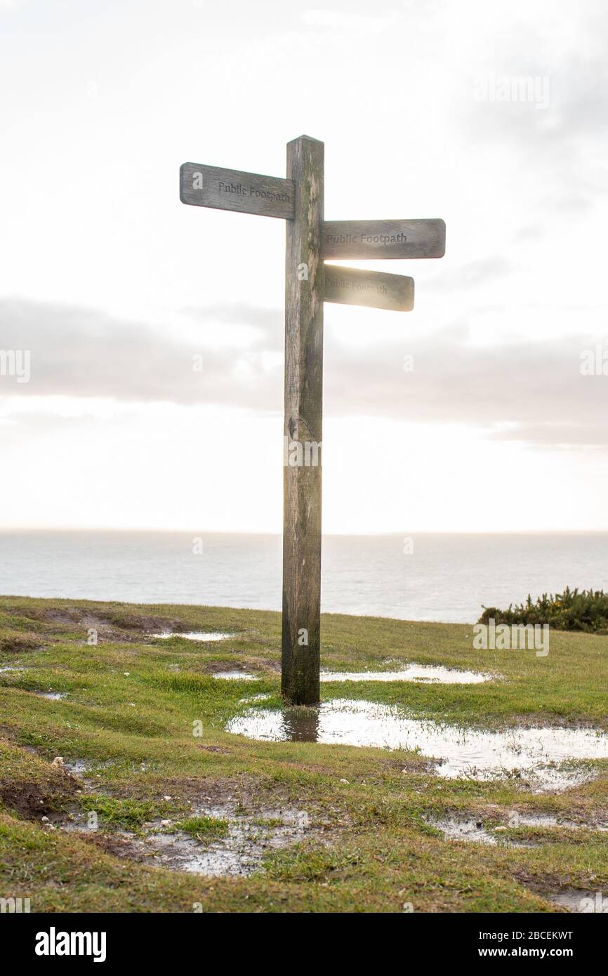 Signpost on top of a hill in a park england. Stock Photo