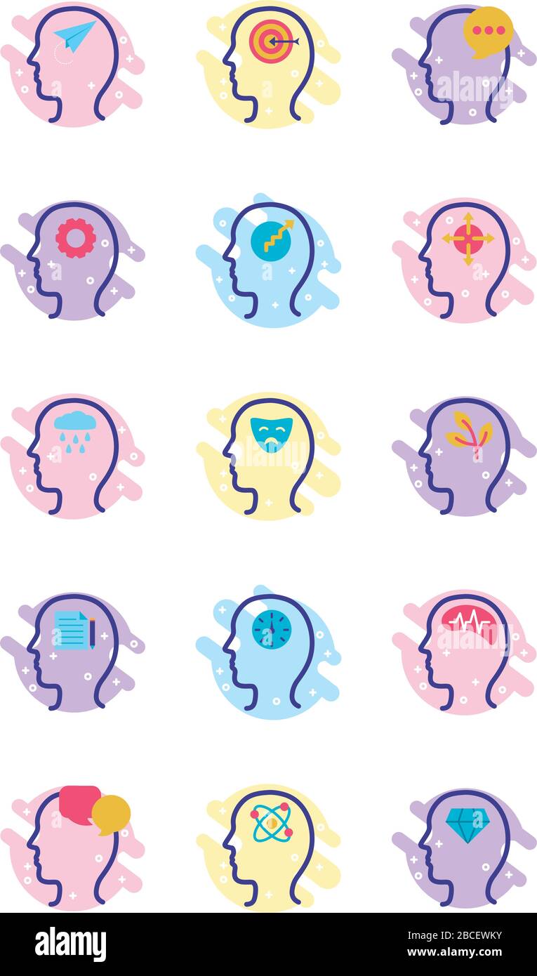 bundle of profiles mental health line style icon Stock Vector Image ...