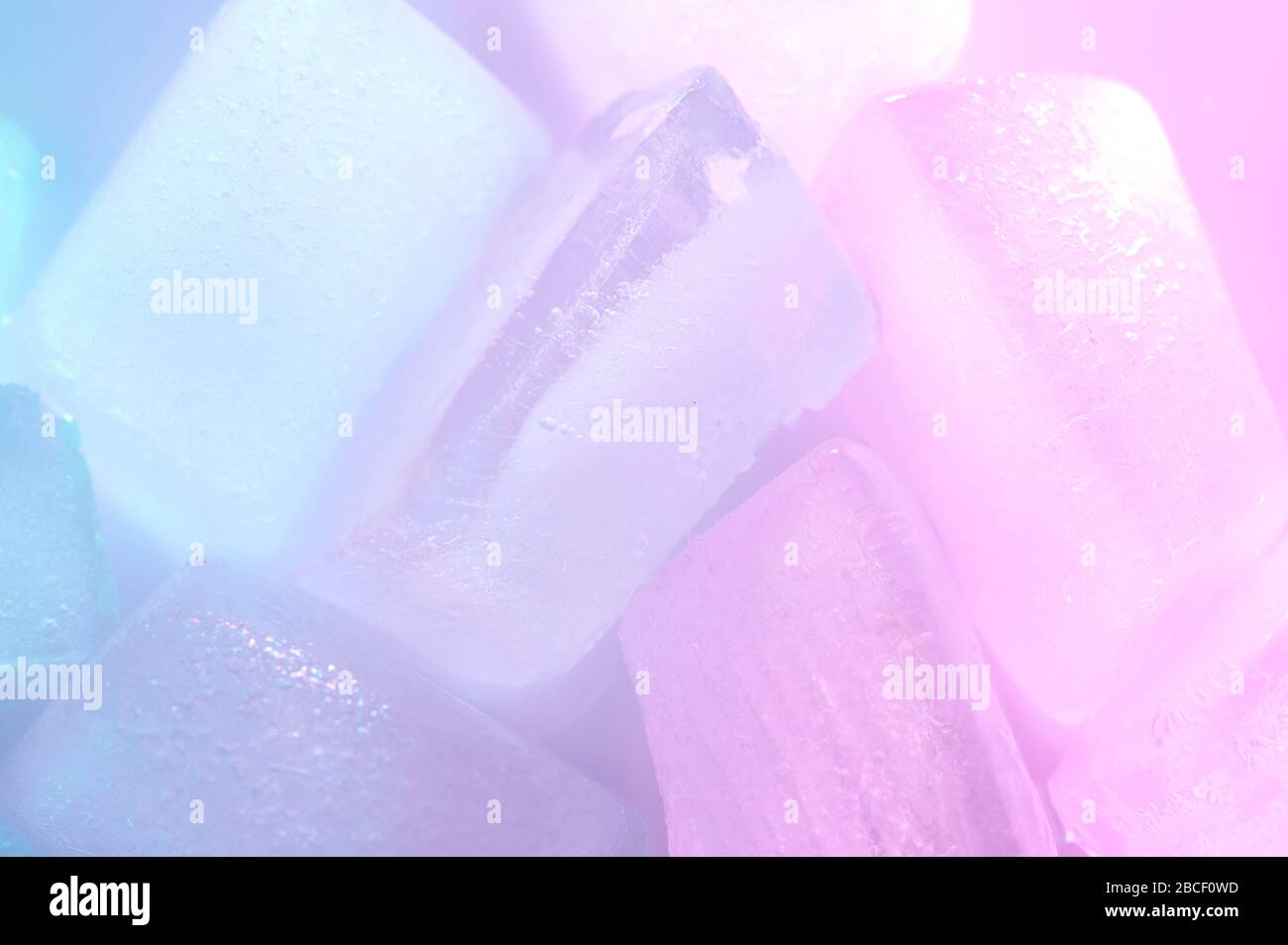 Pink and blue ice bricks macro close up view background Stock Photo