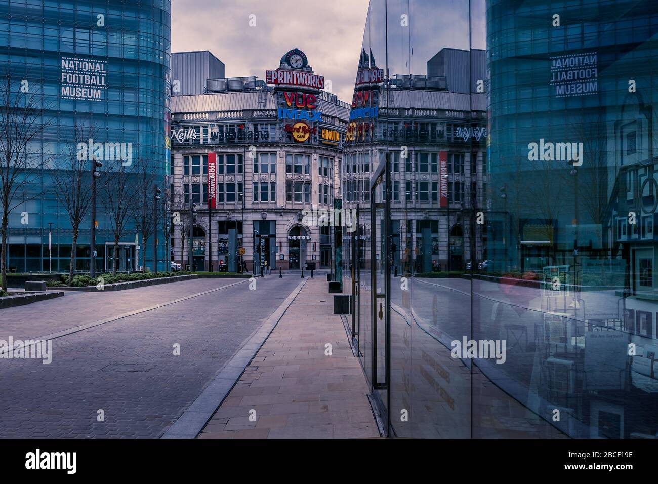 The Printworks, Manchester, United Kingdom. Empty streets, closed business's during the coronavirus outbreak, April 2020. Stock Photo