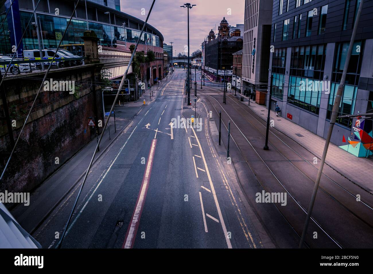 Piccadilly, Manchester, United Kingdom. Empty streets, closed business's during the coronavirus outbreak, April 2020. Stock Photo