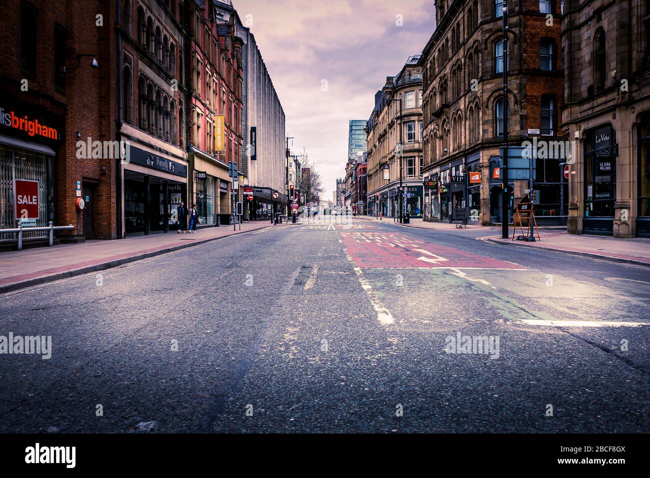 Deansgate, Manchester, United Kingdom. Empty streets, closed business's during the coronavirus outbreak, April 2020. Stock Photo
