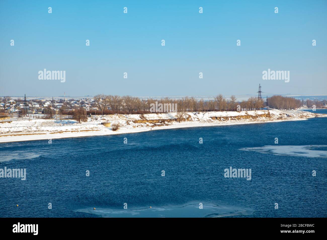 early spring scenery with melting ice on the river Stock Photo - Alamy