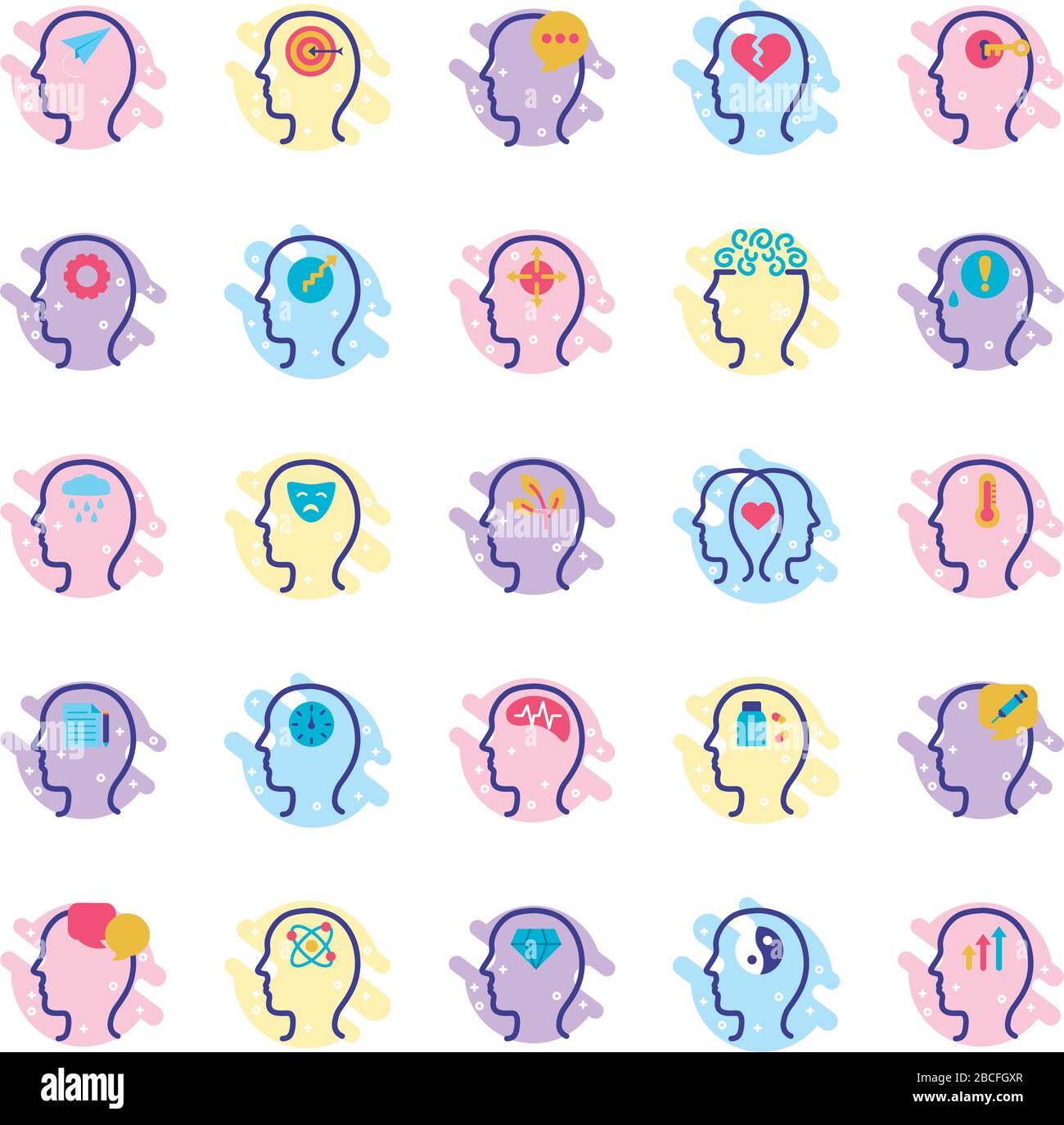 bundle of profiles mental health line style icon Stock Vector Image ...