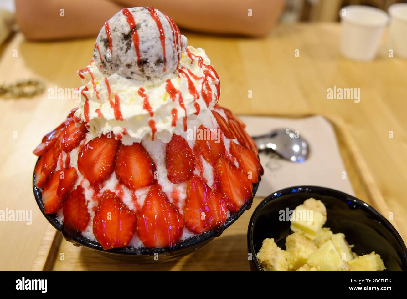 bingsu dessert with strawberry whip cream and ice cream Stock Photo