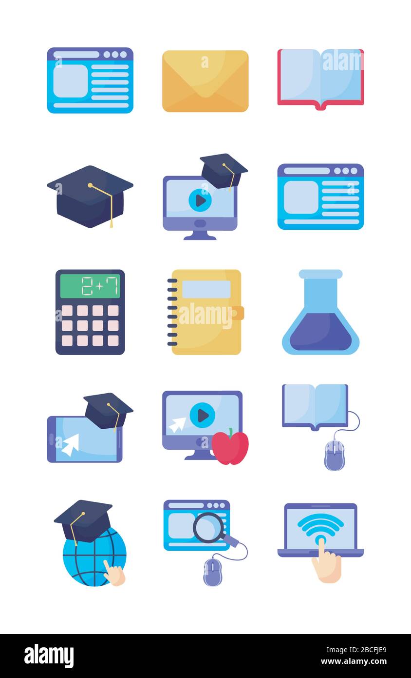set of icons online education, education technology vector illustration ...