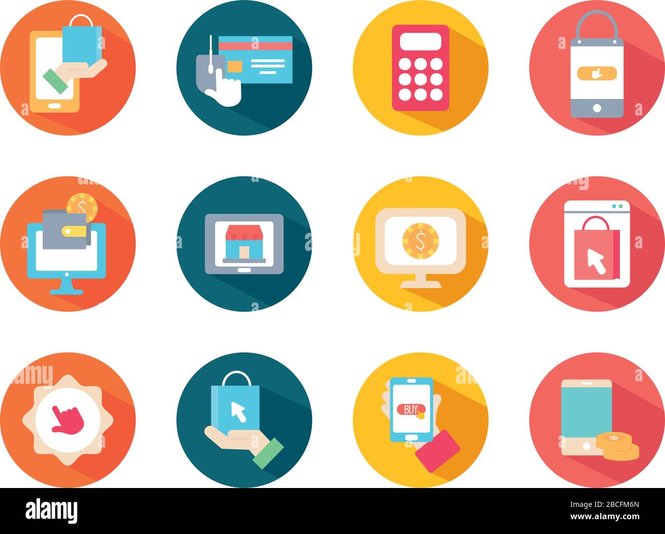 computer and shopping online icon set over white background, block ...