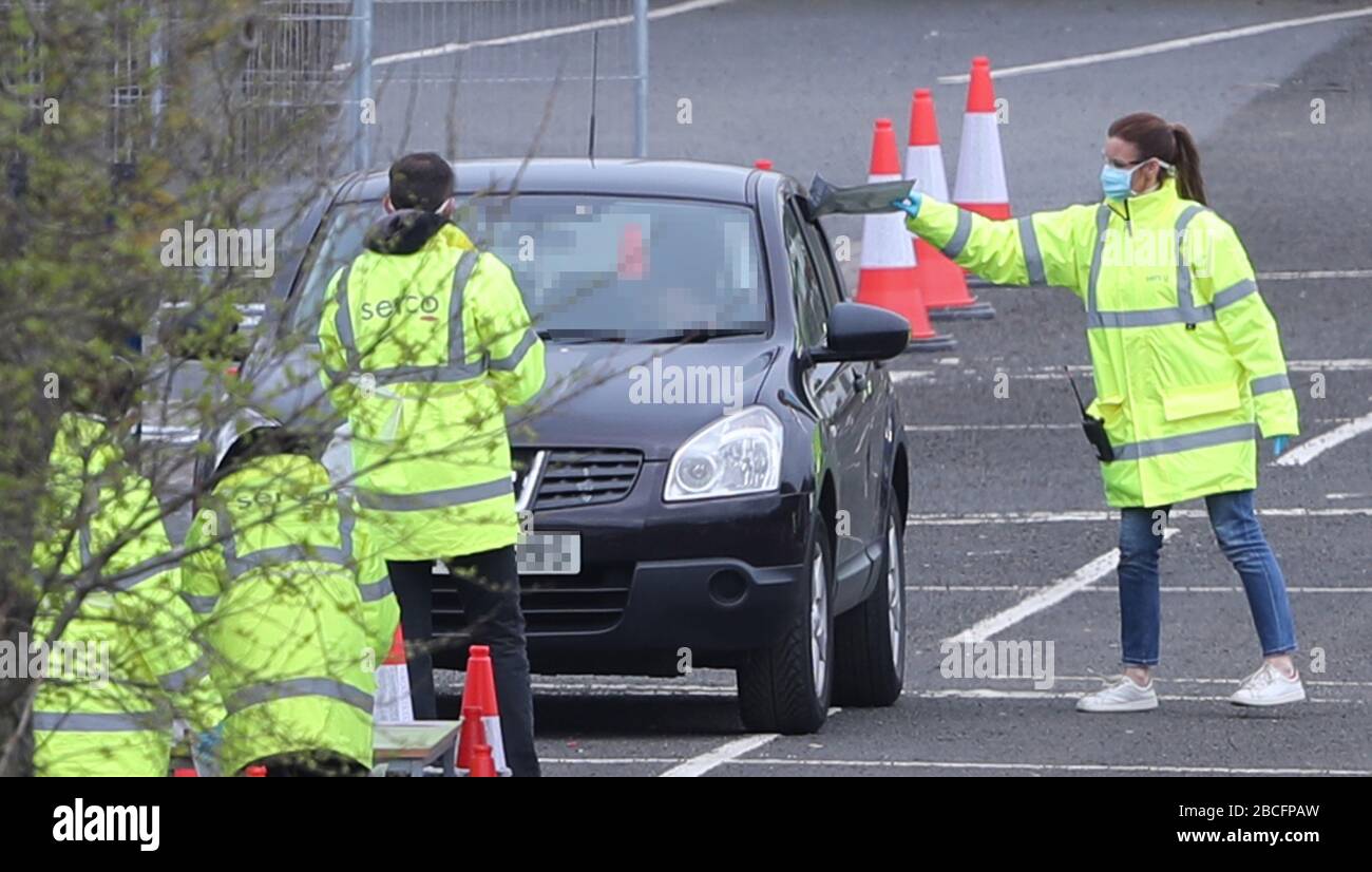 NUMBERPLATES AND WINDSCREENS PIXELATED BY PA PICTURE DESK A drive through covid19 testing