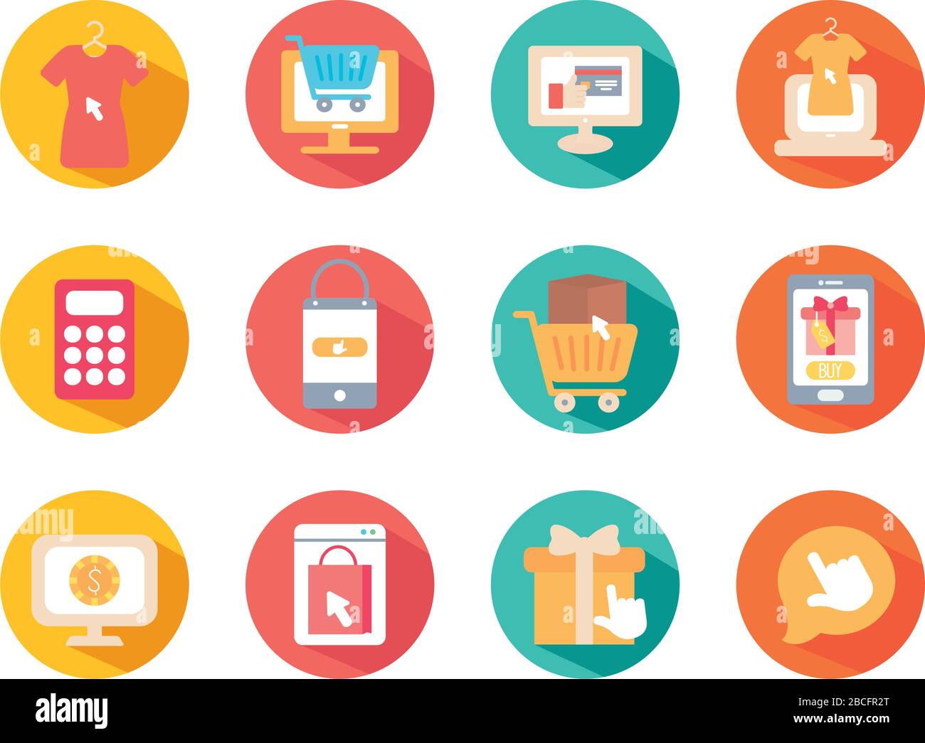 calculator and shopping online icon set over white background, block ...