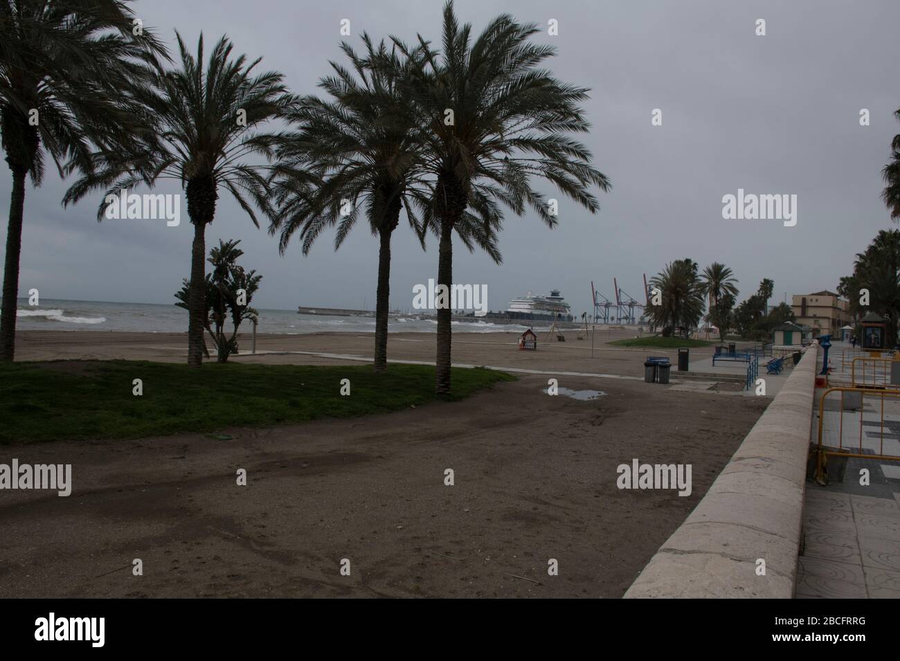 Malagueta Beach, Malaga, empty during the coronavirus lockdown Stock Photo