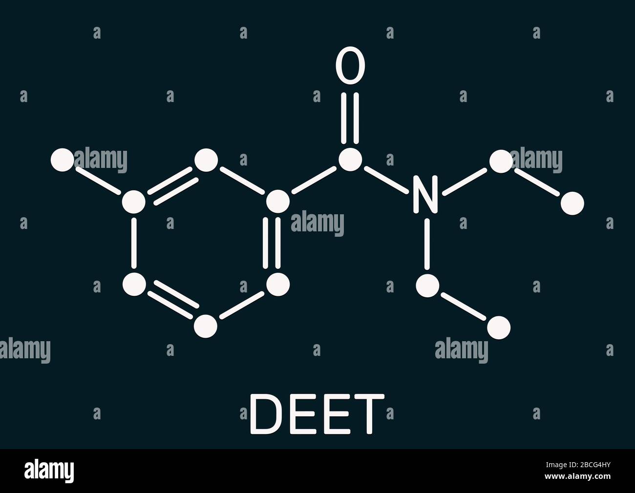 DEET, diethyltoluamide, N,NDiethylmetatoluamide C12H17NO molecule