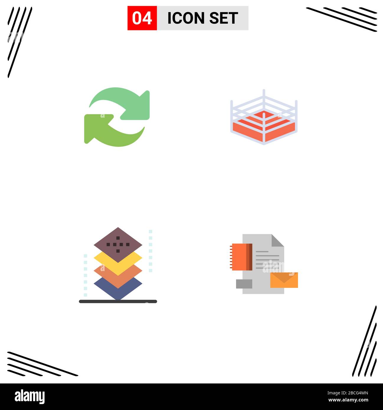 Group of 4 Flat Icons Signs and Symbols for refresh, development, repeat, wrestling, programing Editable Vector Design Elements Stock Vector