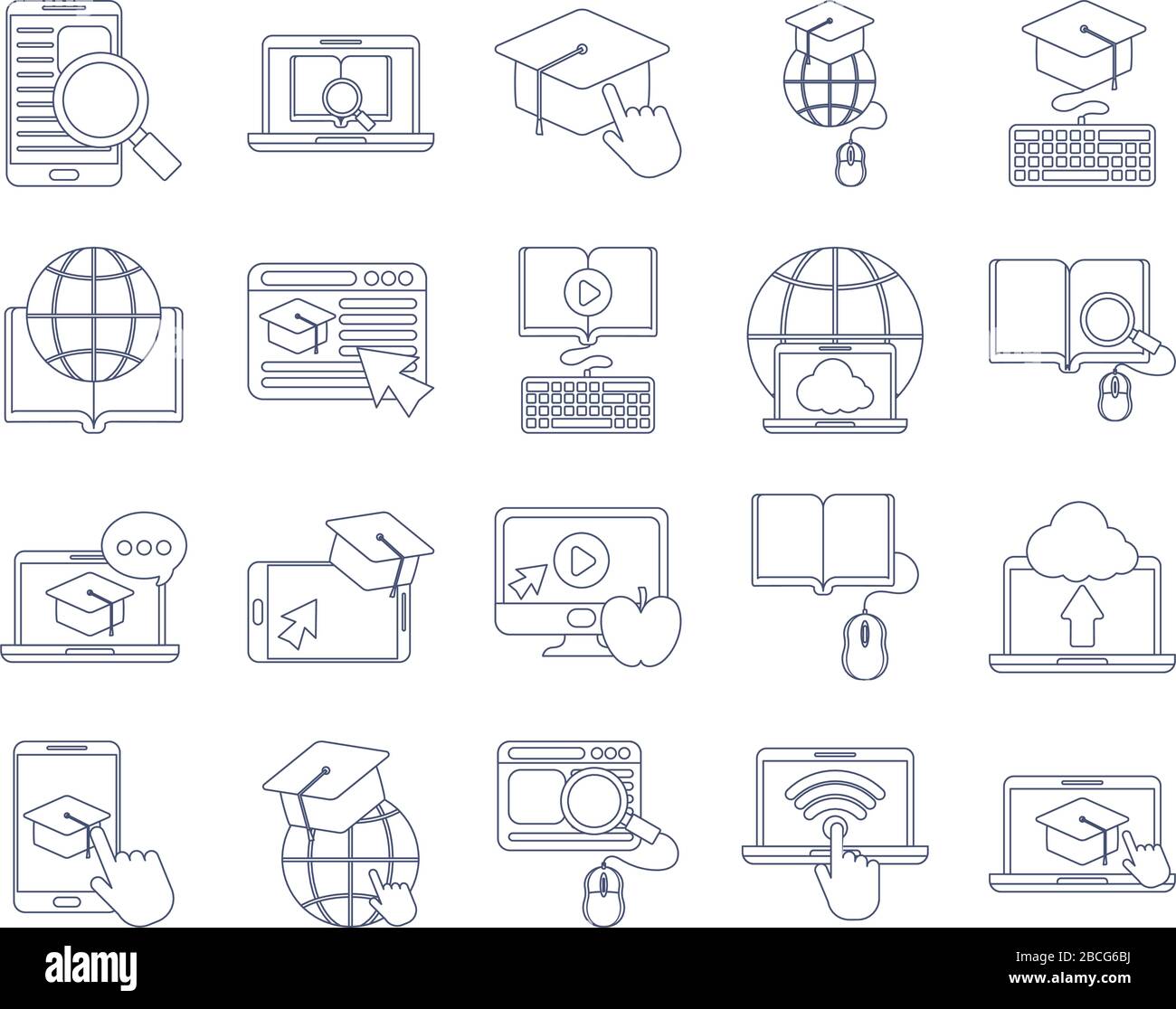 set of icons online education, education technology, line style icon ...