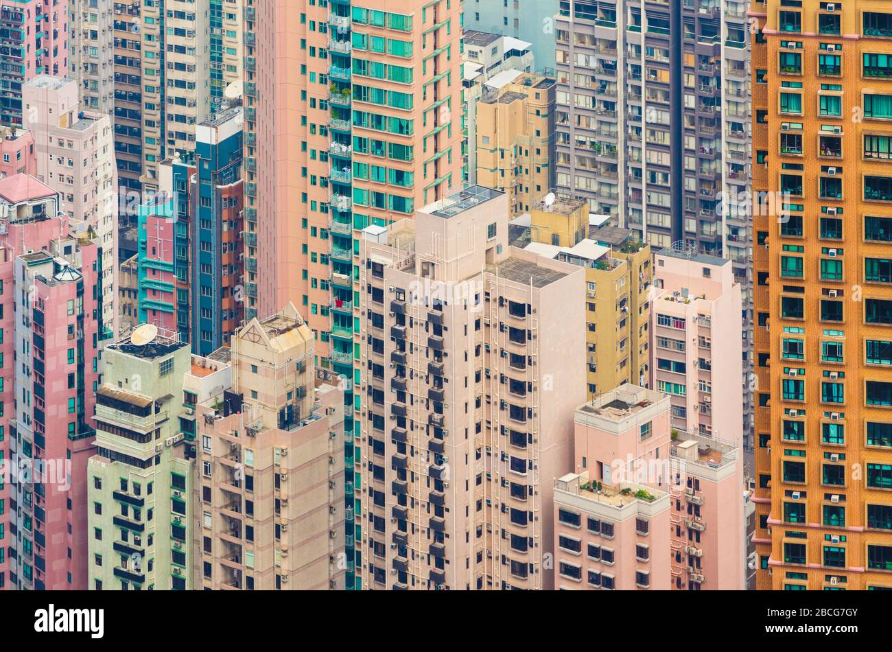 Hong Kong, China.  Skyscraper apartments.  Urban density. Stock Photo