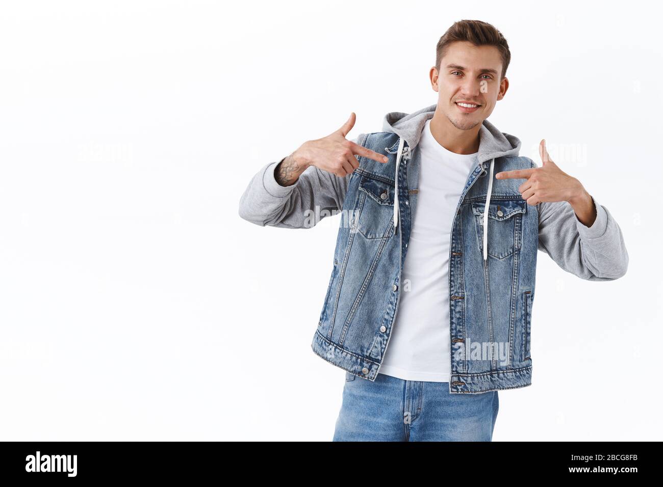 Handsome Boastful Young Man With Ego Proud Pointing At Himself Talking About Me Talk About Own Achievement Bragging And Smiling Delighted Achieve Stock Photo Alamy