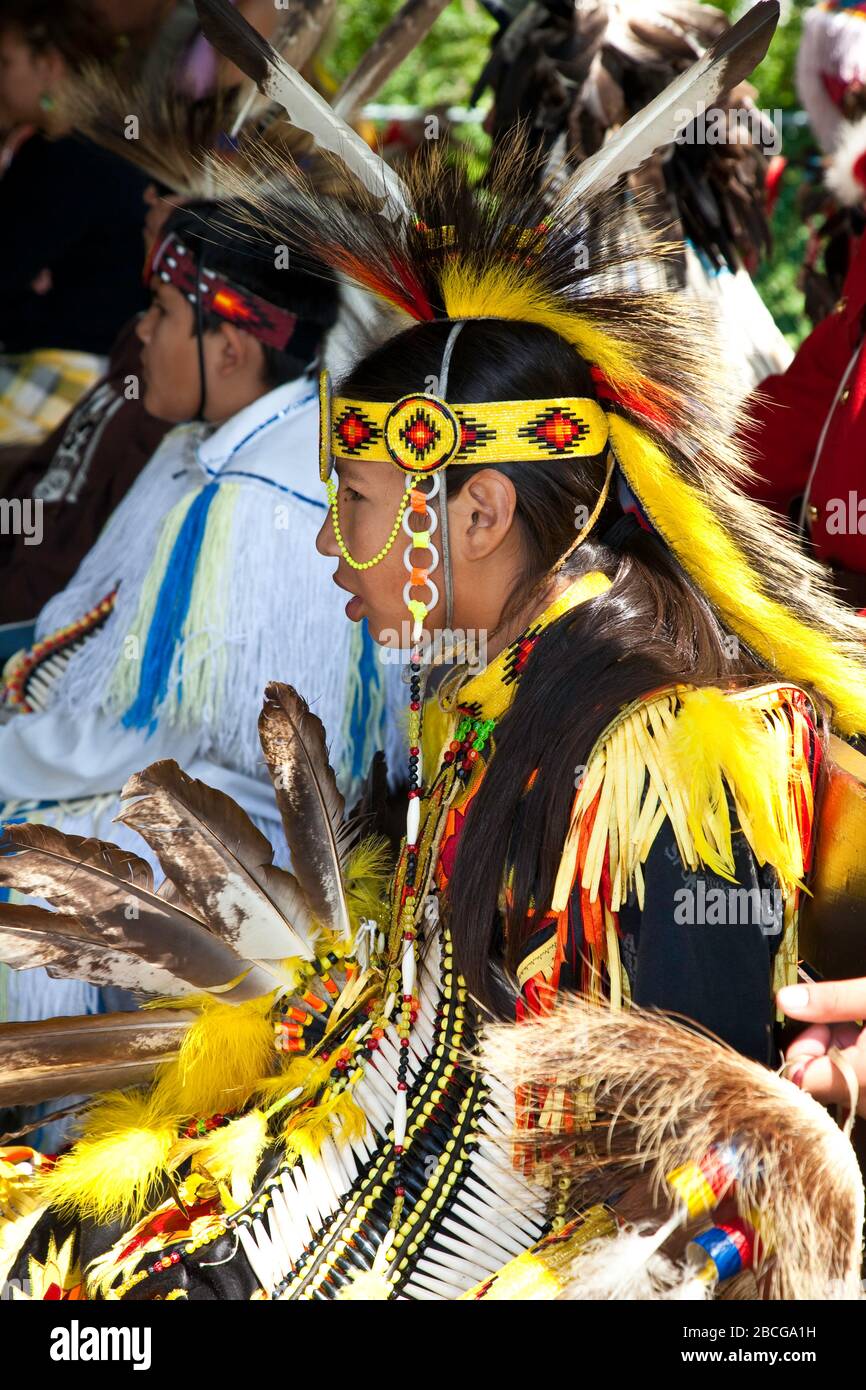 Traditional Indian dance at Calgary Stampede Indian Village Stock Photo