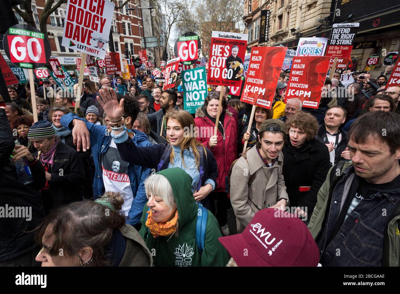 Crowd of protesters at an Anti-Austerity demonstration in London Stock Photo
