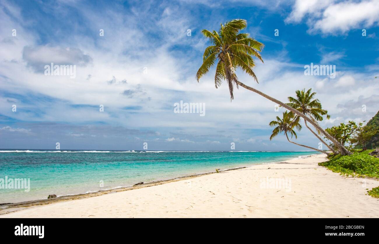 tropical beach with palm trees in the Republich of Samoa, Polynesia Stock Photo