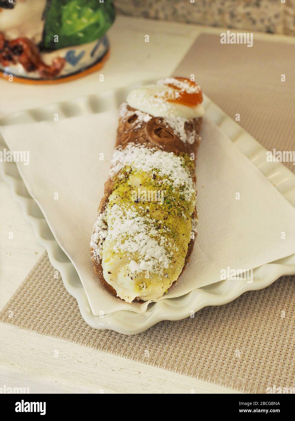 Cannolo Siciliano, typical sicilian pastry, Ammu pastry shop, Milan, Lombardy, Italy, Europe Stock Photo