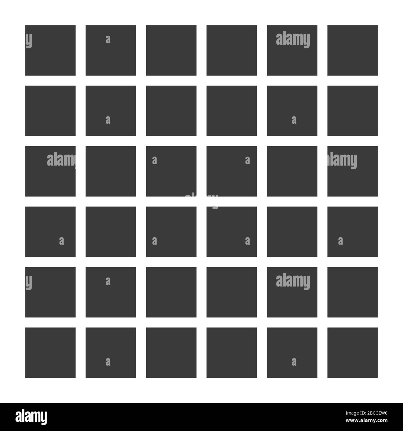 Hermann grid illusion. "Ghostlike" grey blobs perceived at the intersections of a white (or light-colored) grid on a black background. Stock Photo
