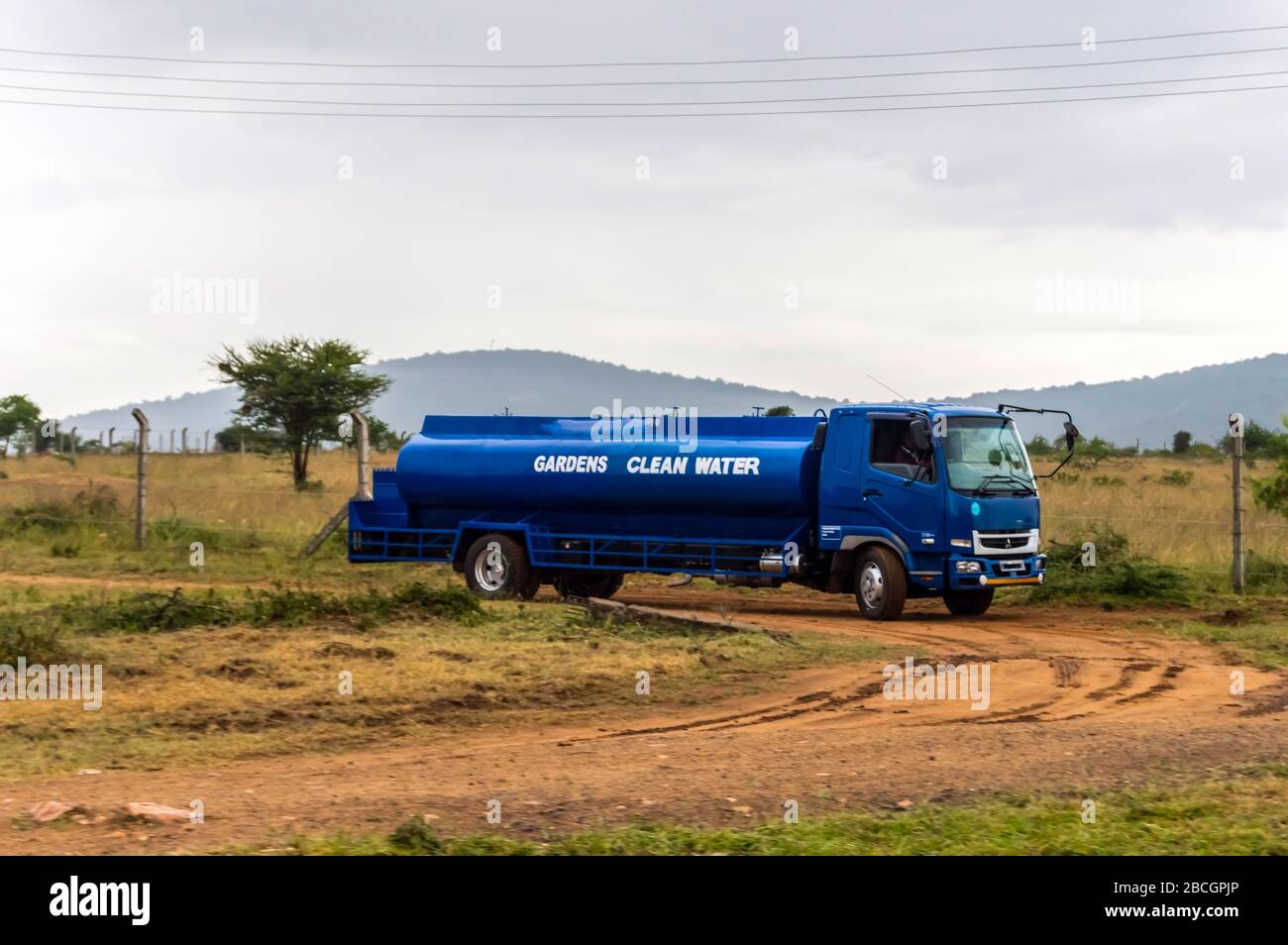 Drinking water delivery truck in the countryside near Nairobi Kenya