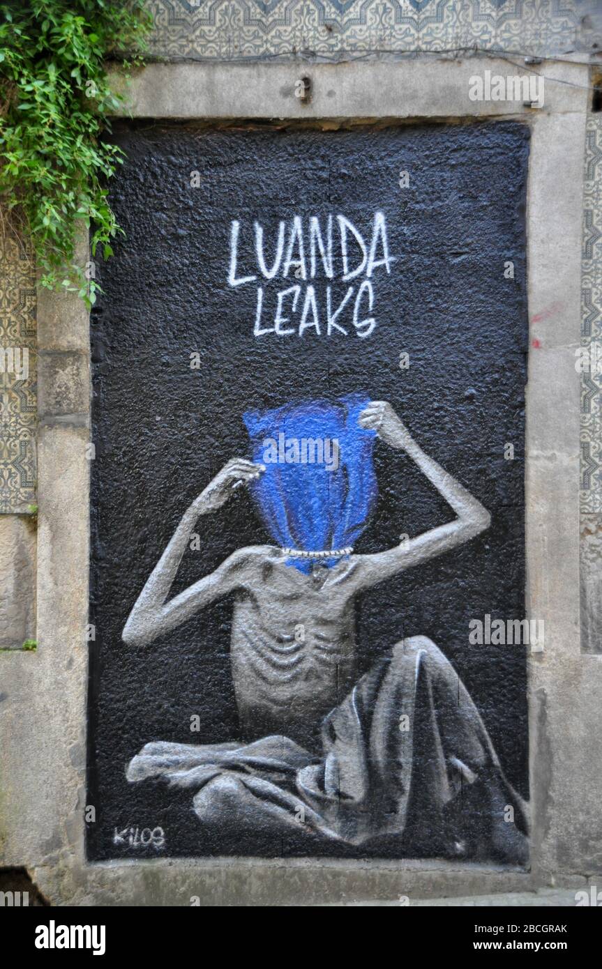 'Luanda Leaks' Graffiti in Portugal Stock Photo