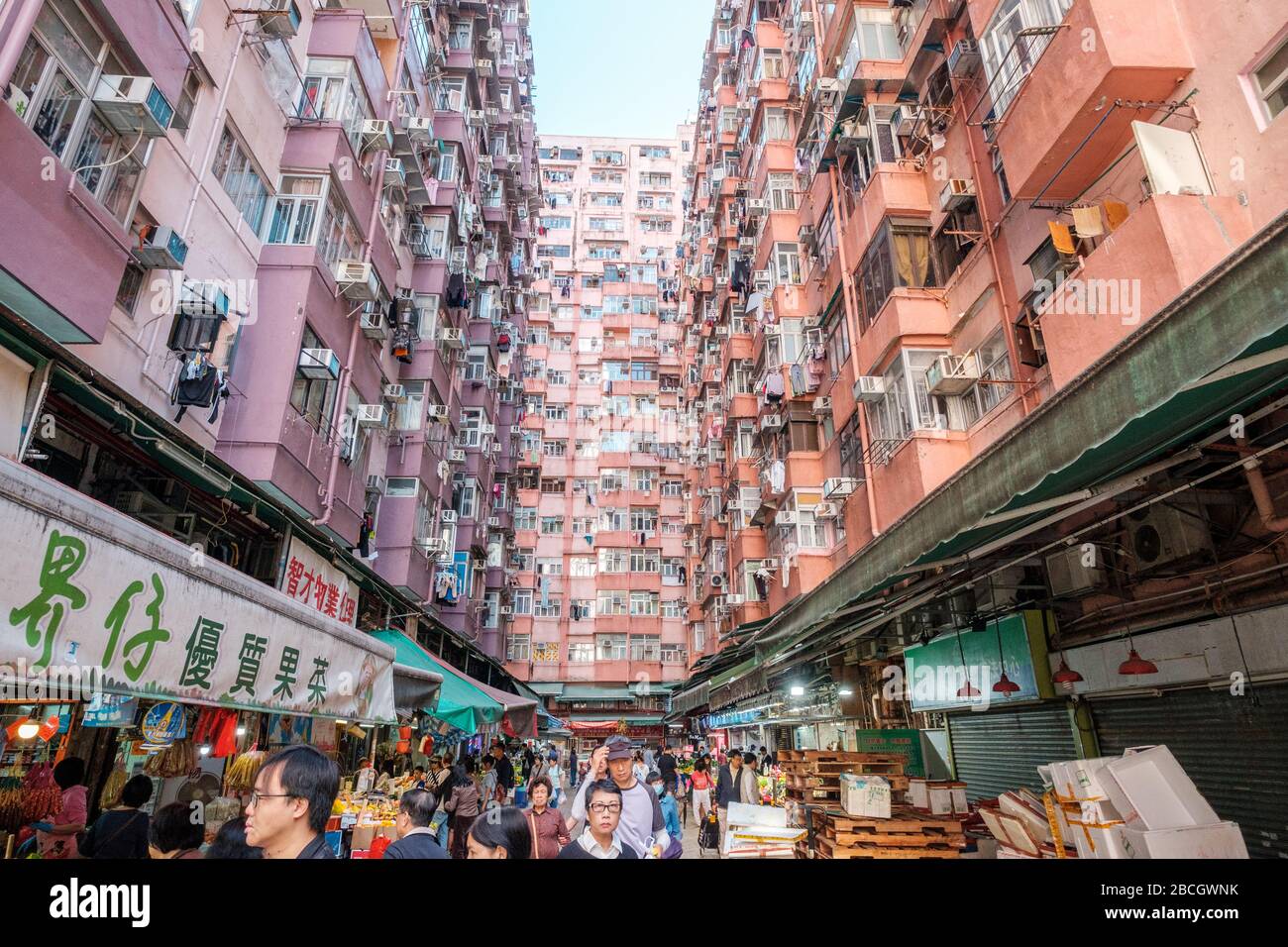 Hong Kong, China - November, 2019: People on street food market in Hong Kong Stock Photo