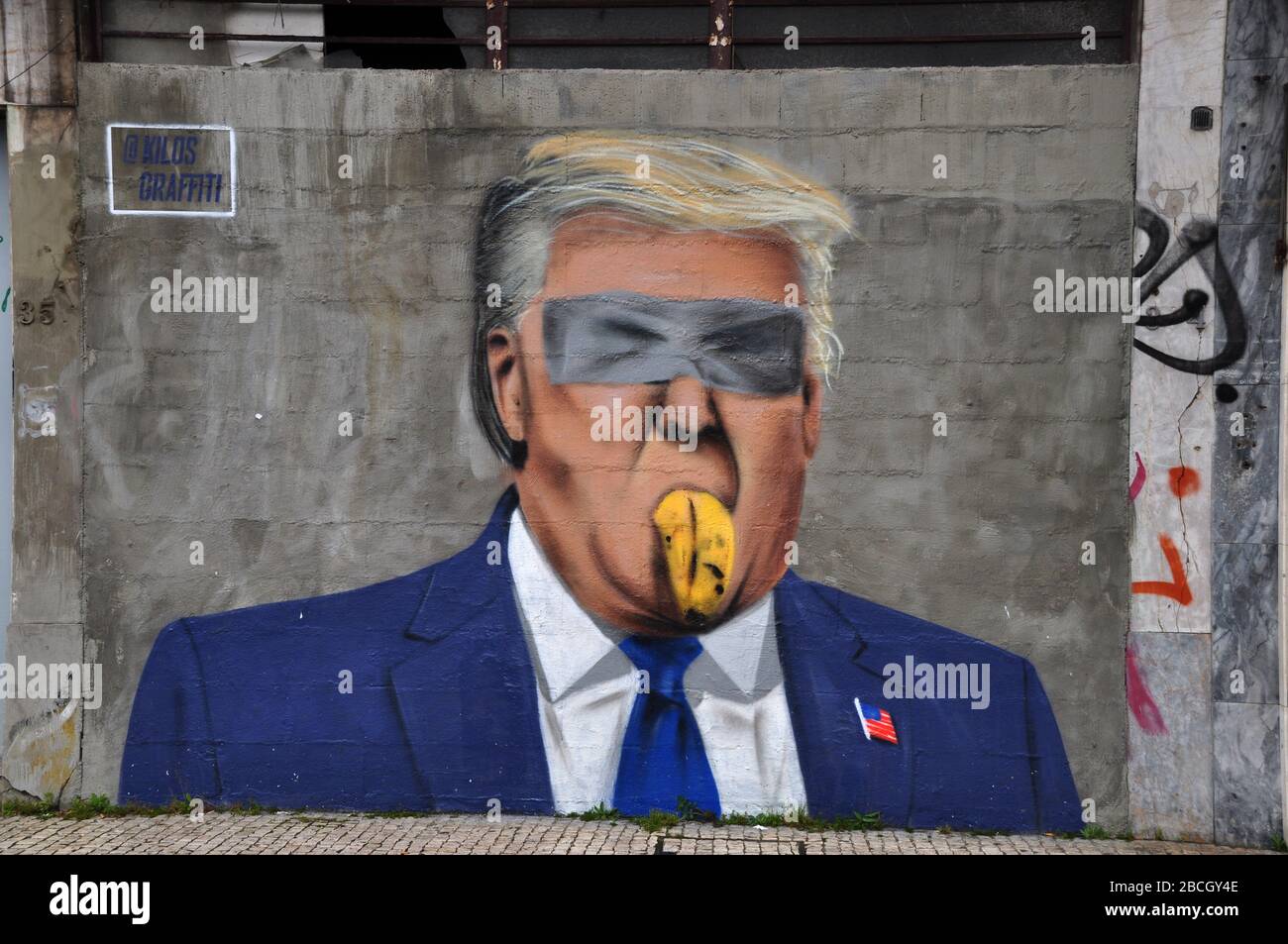 Trump blind and with banana Stock Photo