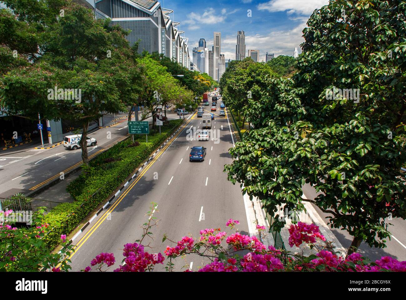 Marina Bay Square and Singapore Flyer from Raffles Boulevard, Downtown Core, Singapore Island, Singapore Stock Photo