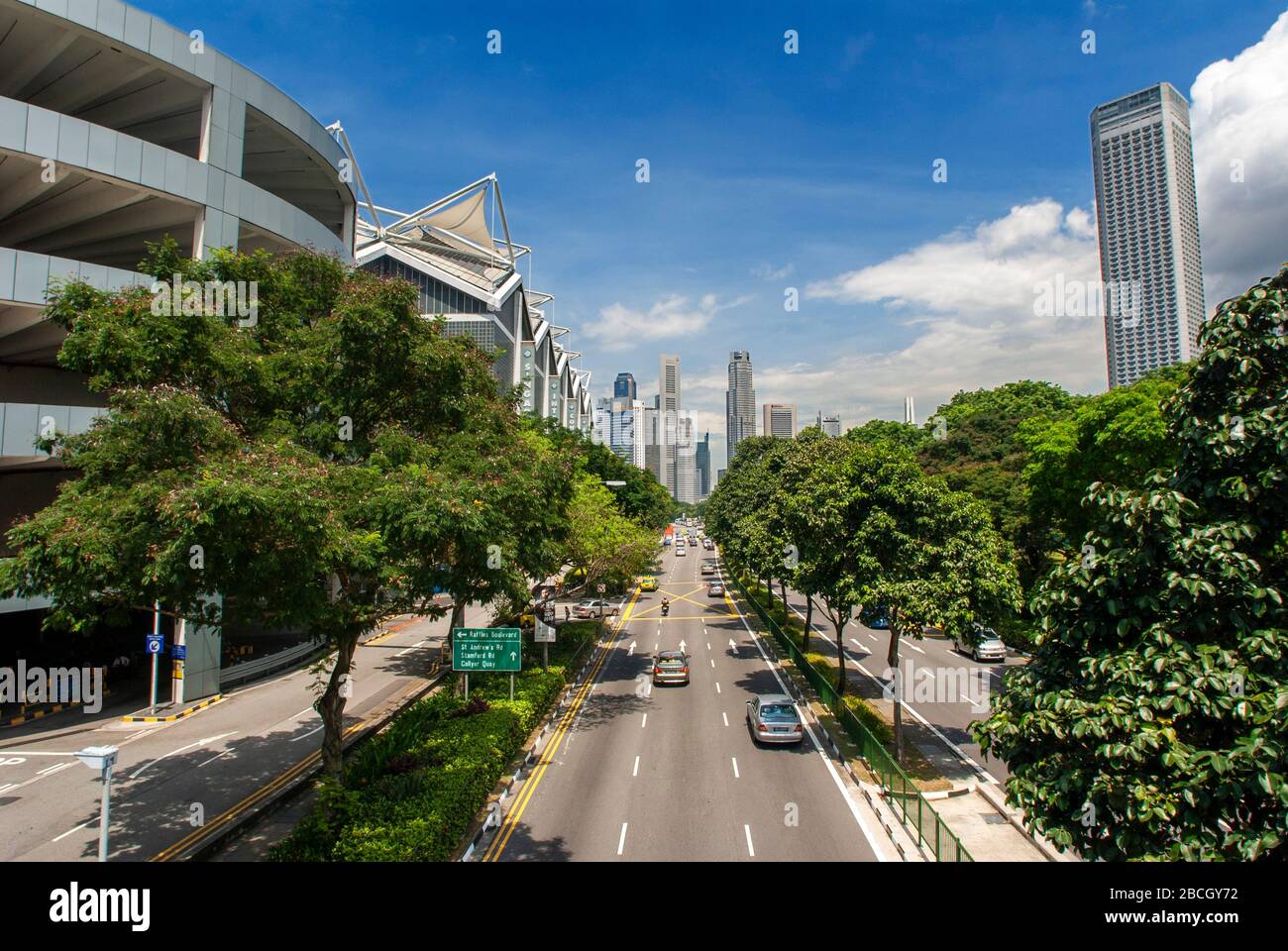 Marina Bay Square and Singapore Flyer from Raffles Boulevard, Downtown Core, Singapore Island, Singapore Stock Photo