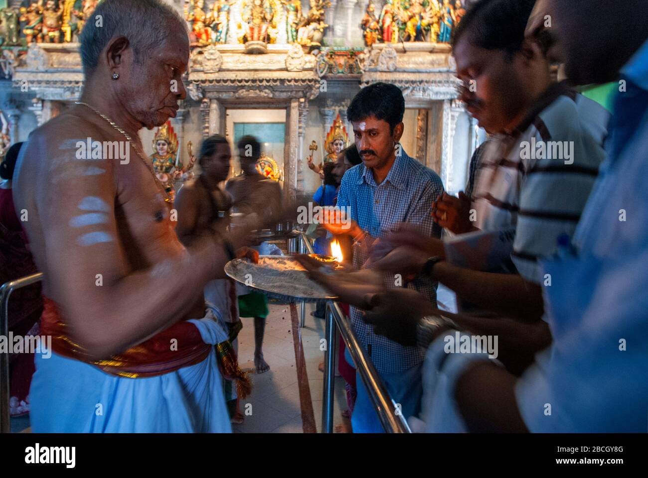 Religious ritual in a Hindu temple, Veerama Kaliamman Temple, Serangoon ...