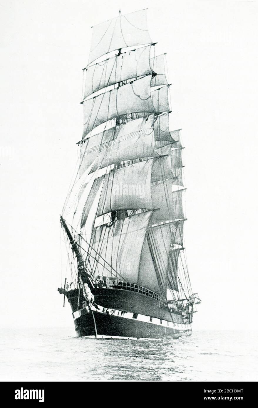 This image shows the Iron Barque Macquarie that was built in 1875.  'Macquarie' was a three-masted ship-rigged vessel, built as the 'Melbourne' by R. & H. Green of Blackwall for their Blackwall line run to Australia. She was sold to Devitt & Moore in 1888 and they changed her destination port from Melbourne to Sydney and her name to 'Macquarie'. She was one of Devitt & Moore's best known ships and mainly carried passengers on the outward run. On the return journey, the second- and third-class cabins were dismantled to accommodate a cargo of wool. Stock Photo